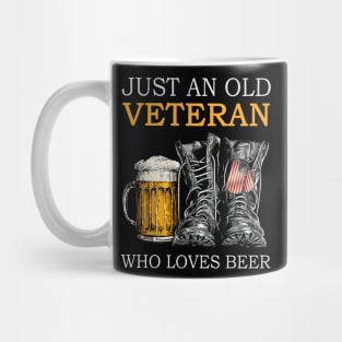 Just An Old Veteran Who Loves Beer Army Boots USA Flag Dog Tag Mug